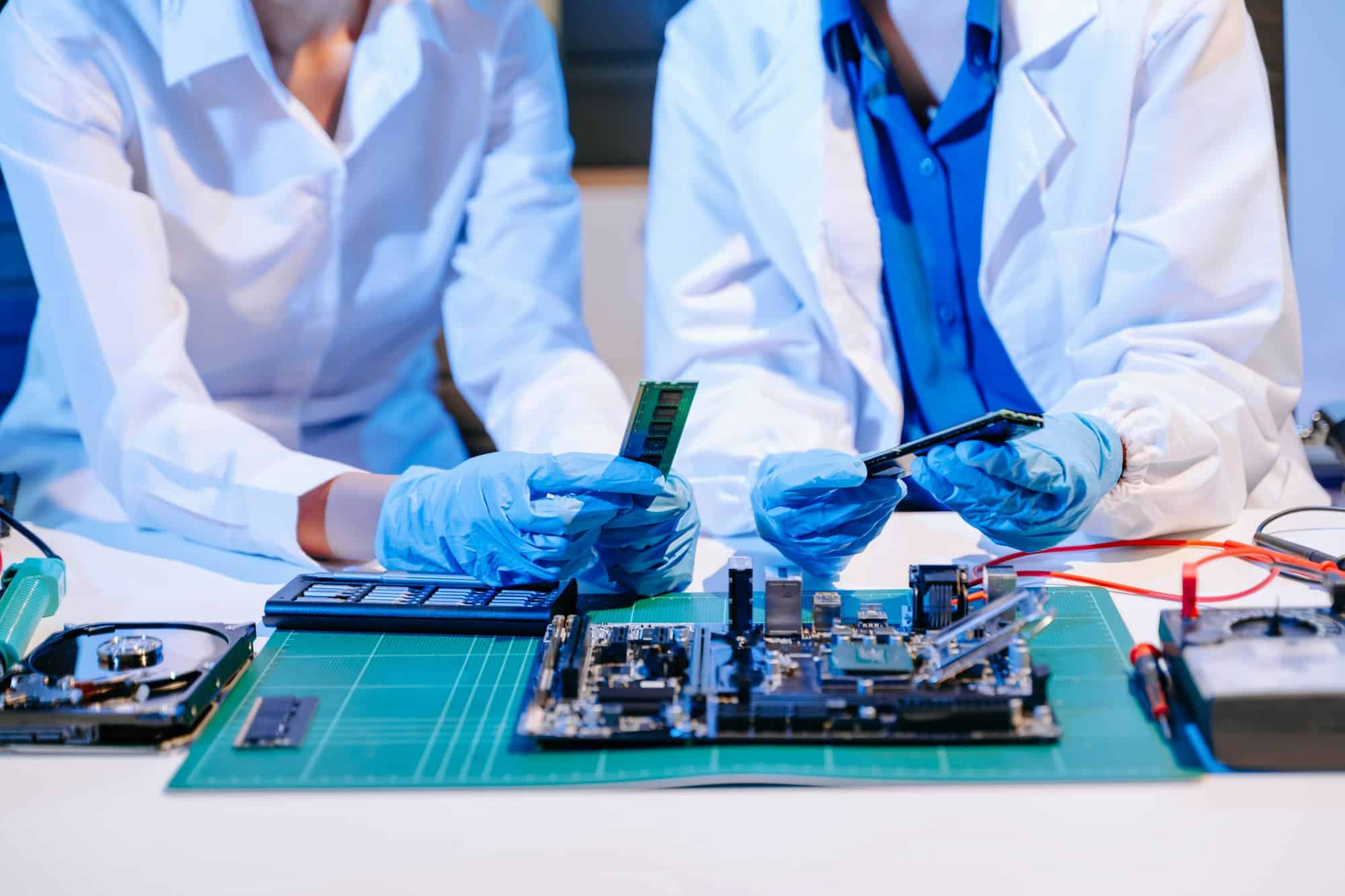 Electronics assembly and RAM installation with high-tech components.